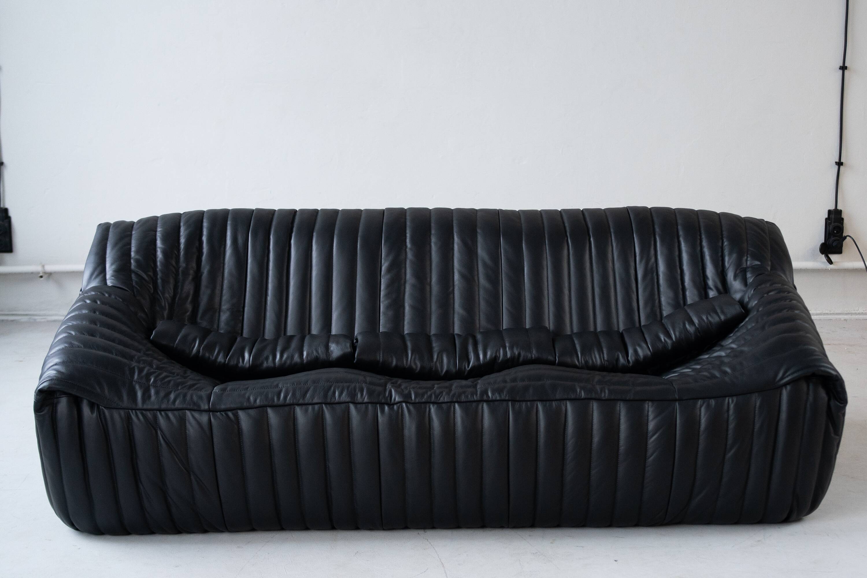 Black Leather Sandra Sofa Set by Annie Hieronimus for Ligne Roset, 1973, Set of 6