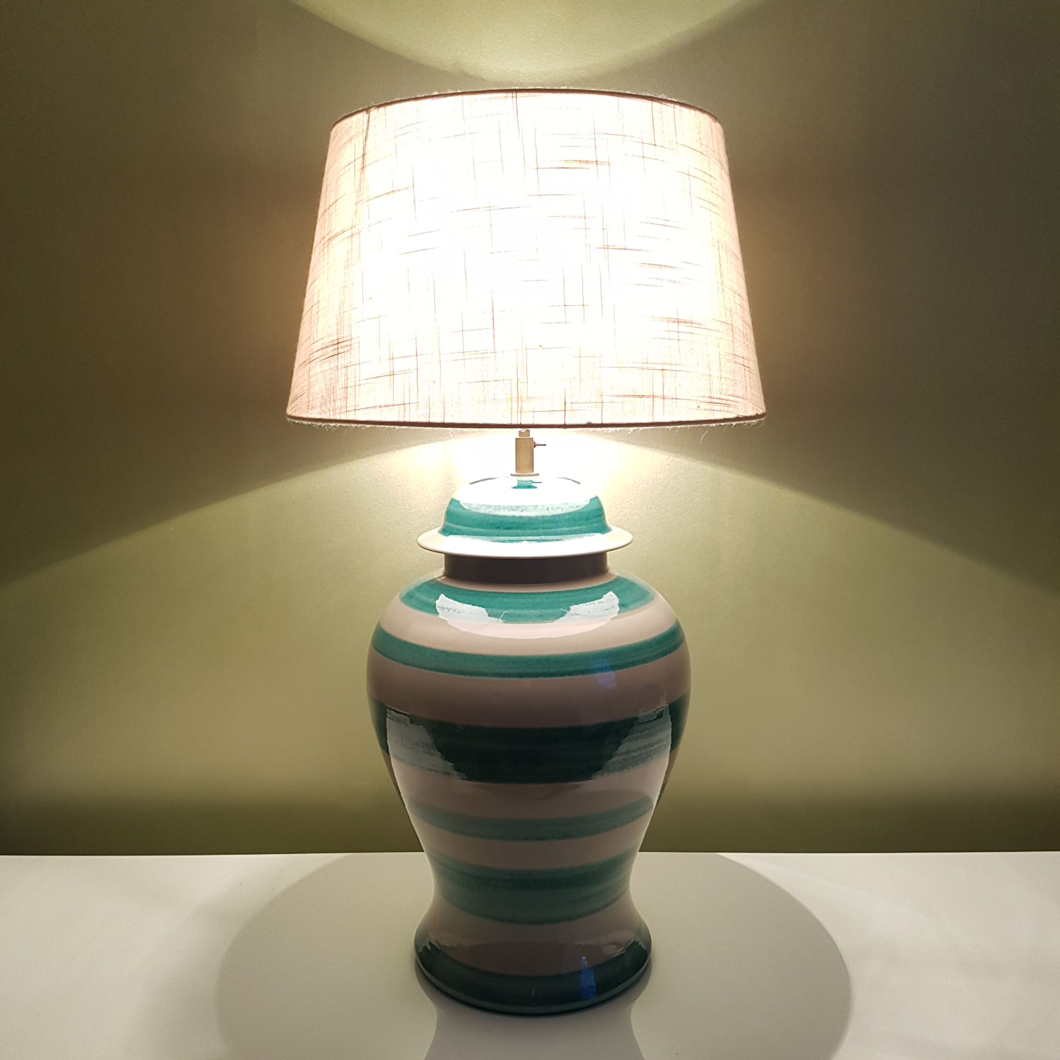 Scratched ceramic lamp green Gérard Danton for Roche Bobois