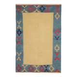 Large Yellow Kilim Rug, Gold Geometric Tribal Wool Carpet 300 x 202 cm