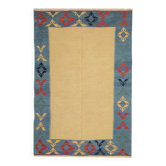 Grand tapis Kilim jaune, tapis tribal géométrique en laine dorée 300 x 202 cm
