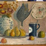 Still life with fruits, flowers and pheasant signed 20th century