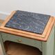 Renovated antique Art Deco bedside table – Lézard Green Pure & Paint, natural wood and marble top.