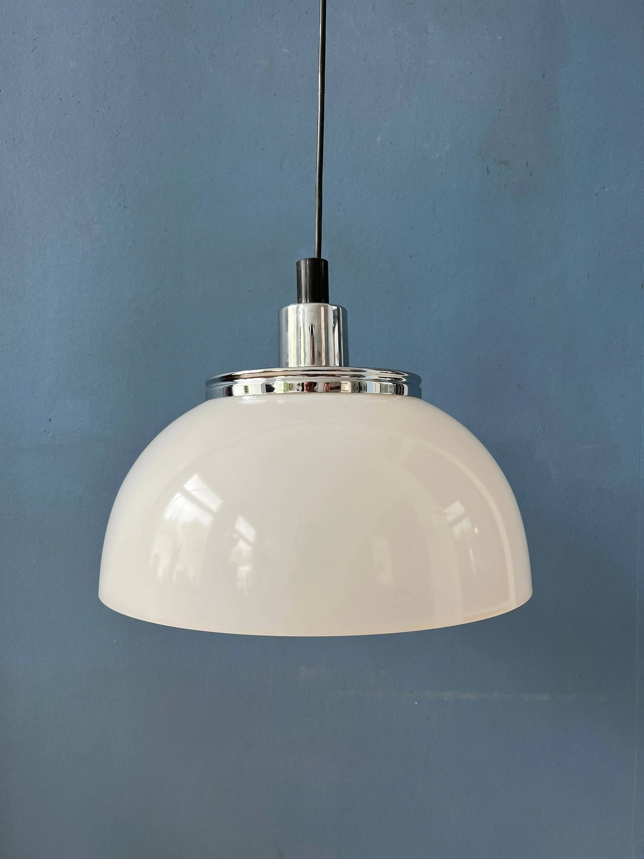 Vintage Guzzini Faro white acrylic glass pendant light