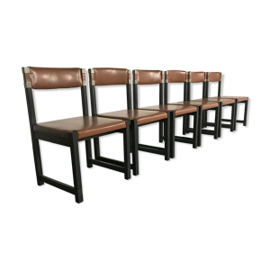 Chaise de salle à manger brutaliste en chêne teinté par emiel veranneman pour de coene belgium années 1970, set de 6