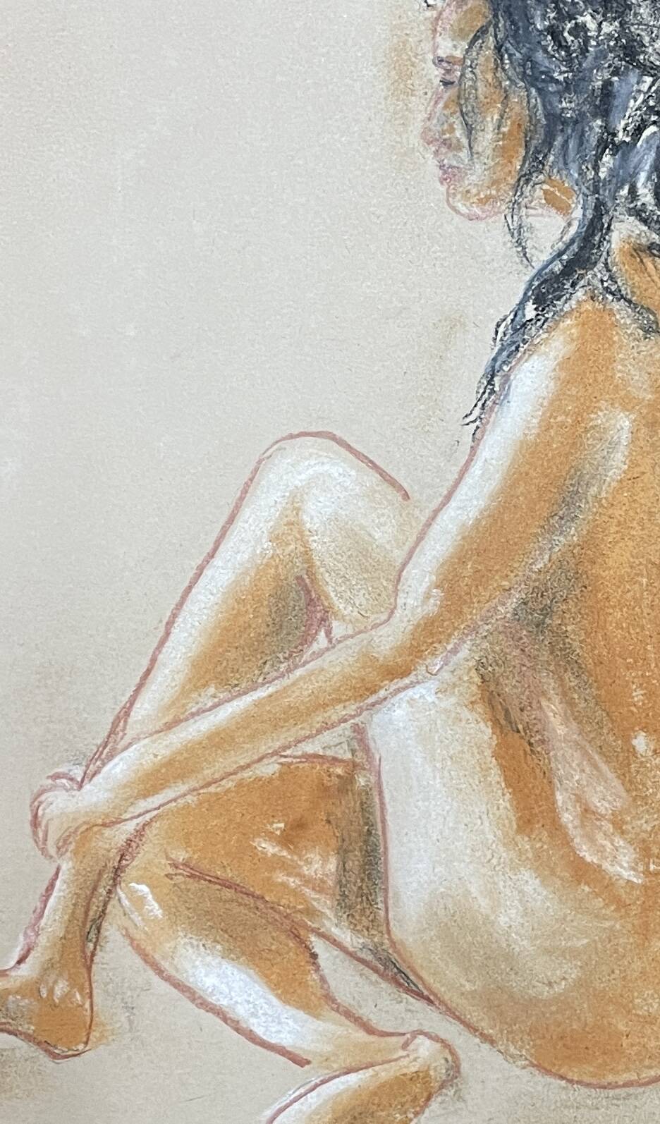 Tableau signé pastel portrait féminin « la lumière du soleil »