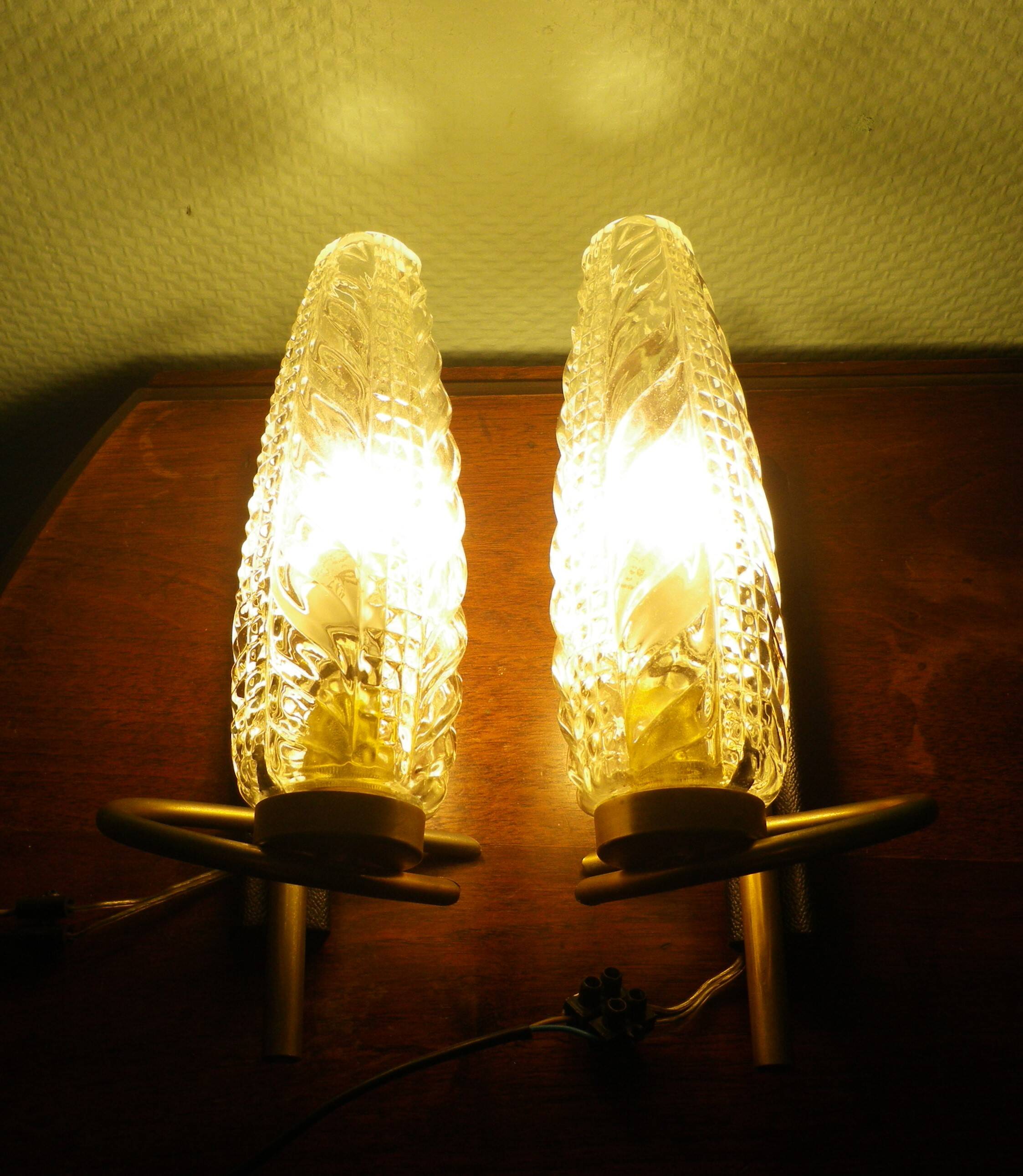 Vintage Glass Moulded Wall Sconces, 1960s, Set of 2