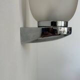 Vintage wall lamp, chrome and sandblasted glass, France 1970
