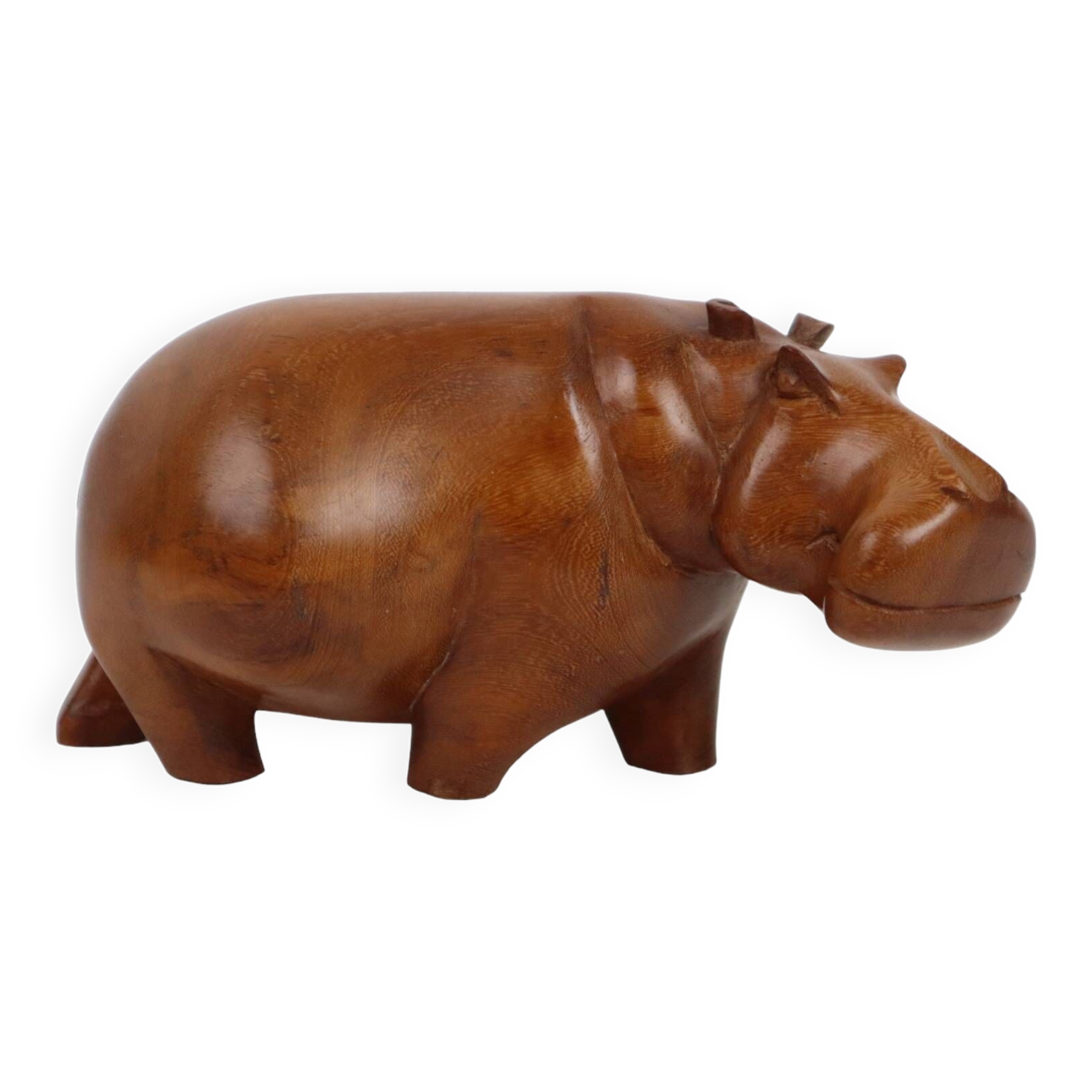 Vintage Hippopotamus Solid Teak Wood Figurine Sculpture Figure