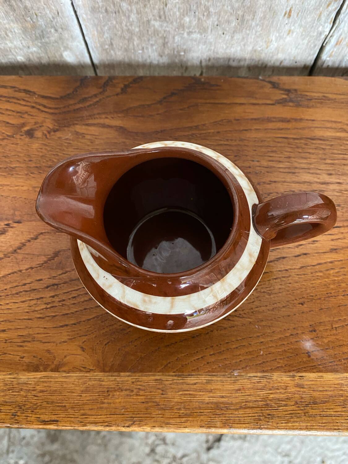 Ancien pot à lait sarreguemines modèle mary céramique marron & blanche