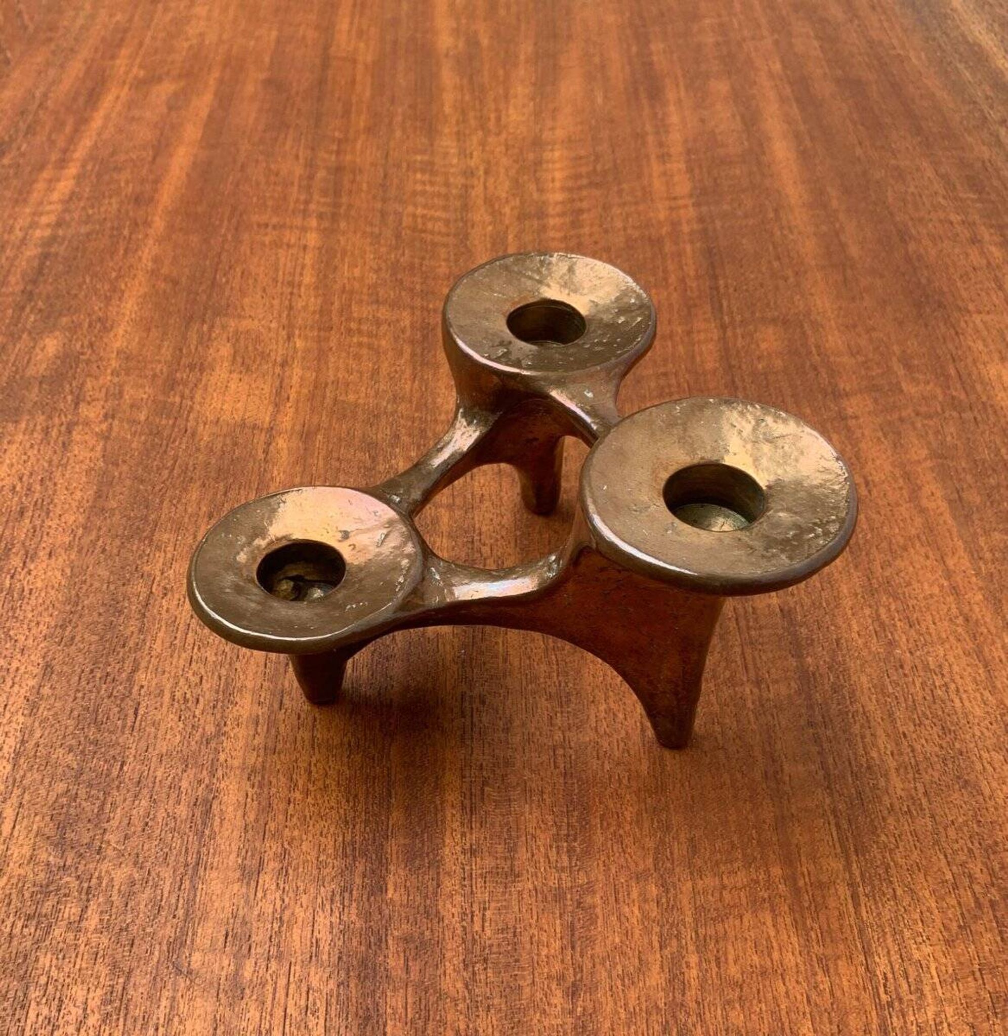 Vintage German brutalist metal candlestick by Harjes