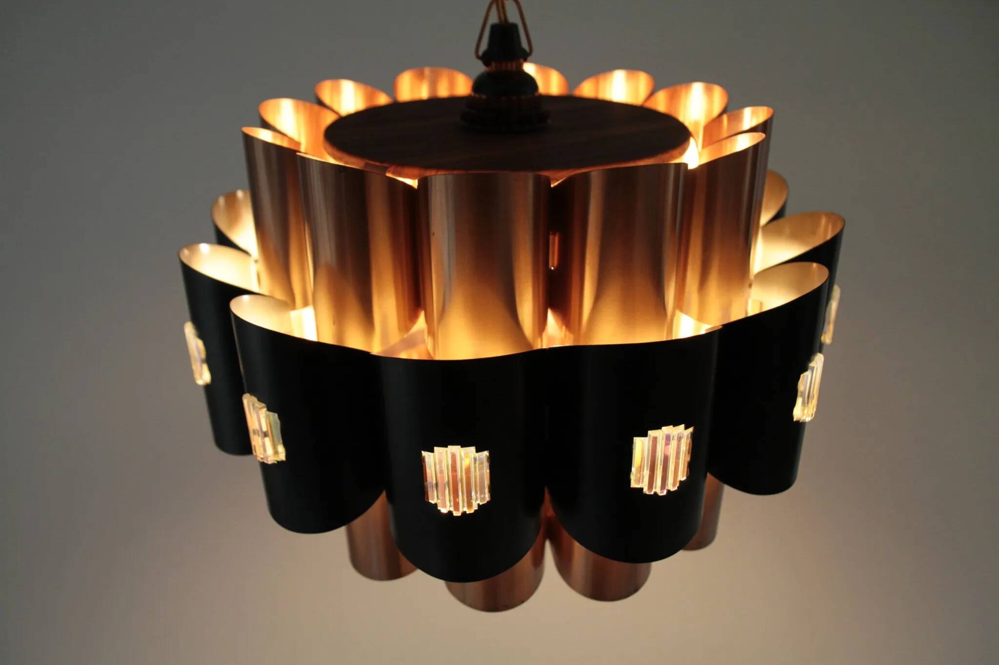 Copper & Black Pendant Lamp by Werner Schou for Coronell Elektro — Denmark, 1960s