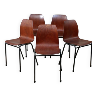 Série de 5 chaises Pagwood par Pagholz, fabriquées dans les années 60 en Allemagne de l’Ouest.