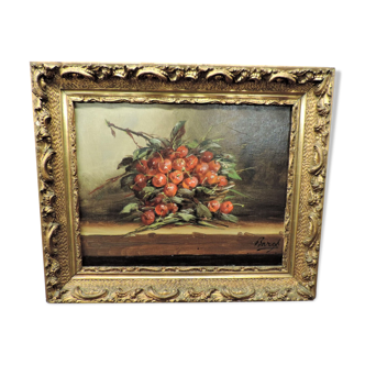 Still life "with cherries" signed Bargot