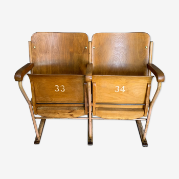 Fauteuils de cinéma en bois piétement métal années 1950´