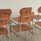 Set of 4 metal and wood school chairs, former Czechoslovakia, 1960.