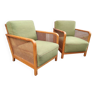 Set of 2 Cocktail Armchairs - Canework - Scandinavian - Velvet - Canework - Green