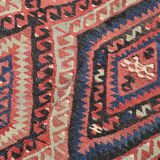 Kilim Ancien Fait Main en Laine Rouge et Bleu,Tapis Plat Vintage,165x231 Cm