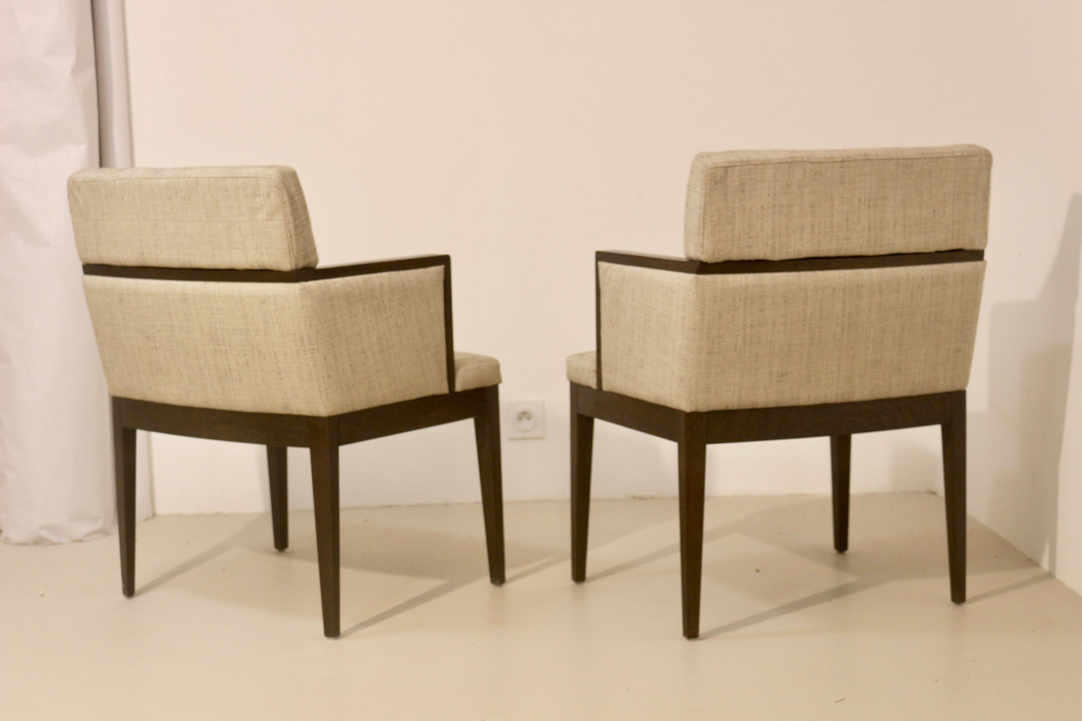 Pair of armchairs cube year 1960 fabric chiné beige restored. Sam SAM ref