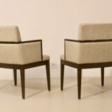Pair of armchairs cube year 1960 fabric chiné beige restored. Sam SAM ref