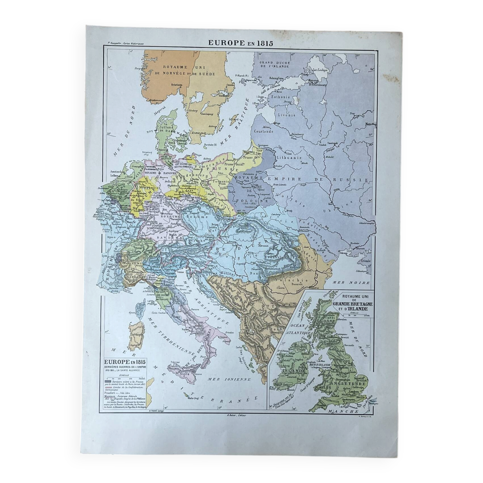 Original map of Europe in 1815 - 37x27cm - 1908