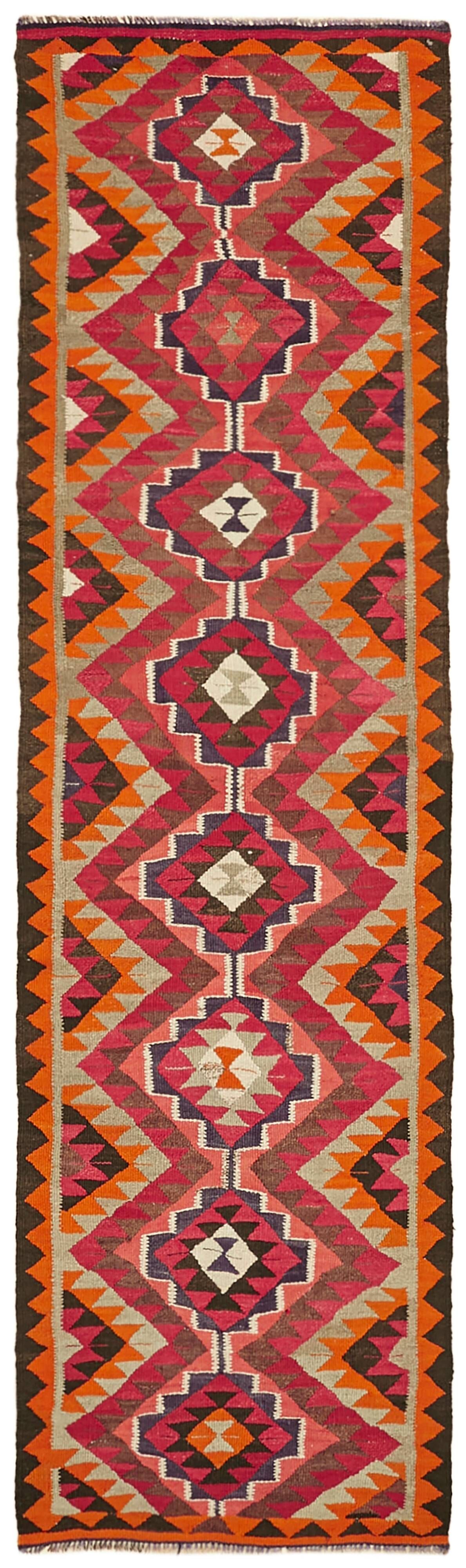 Turkish Handwoven Vintage Herki Kilim 105 cm x 340 cm