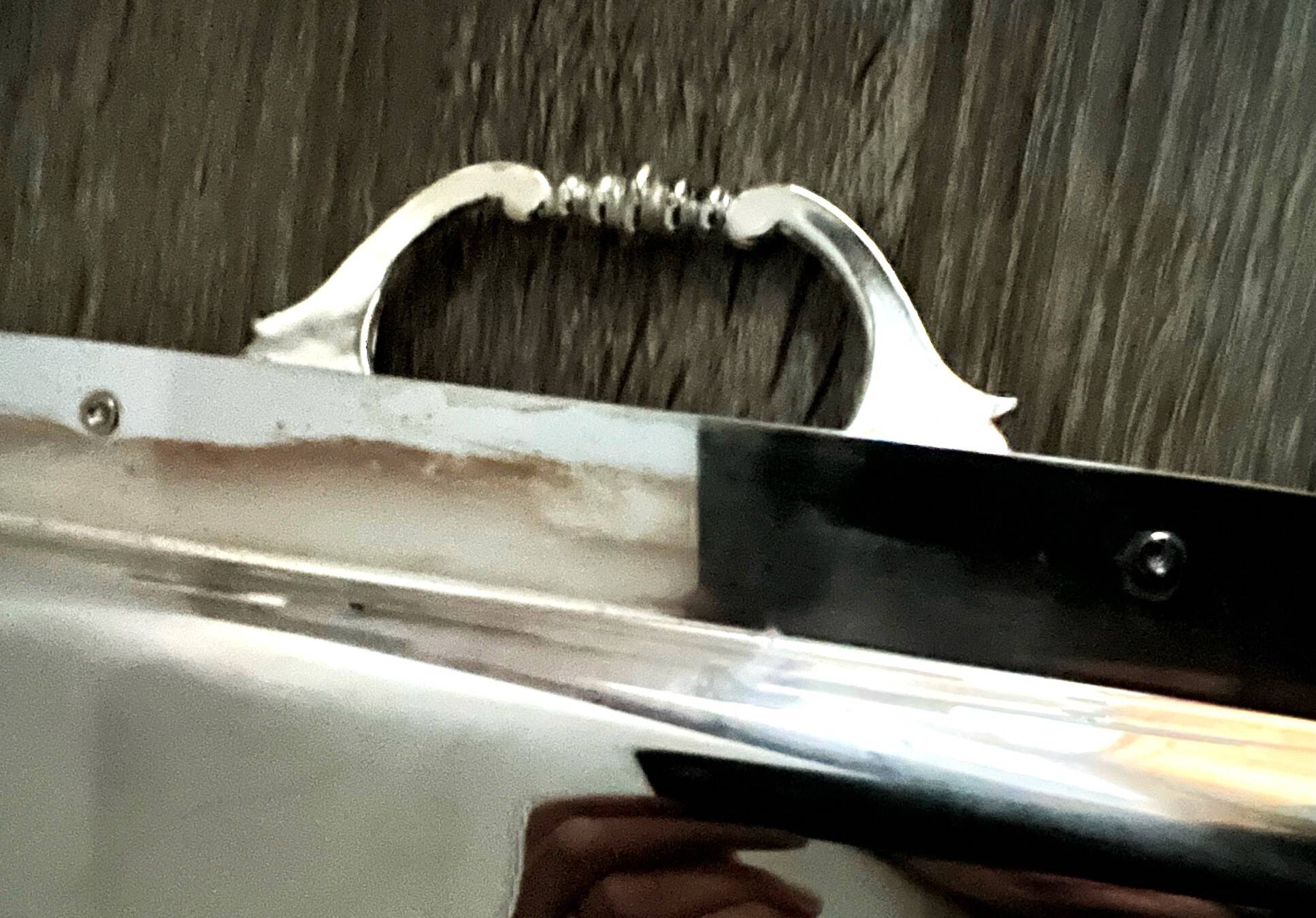 Large old stainless steel tray with stylish handles