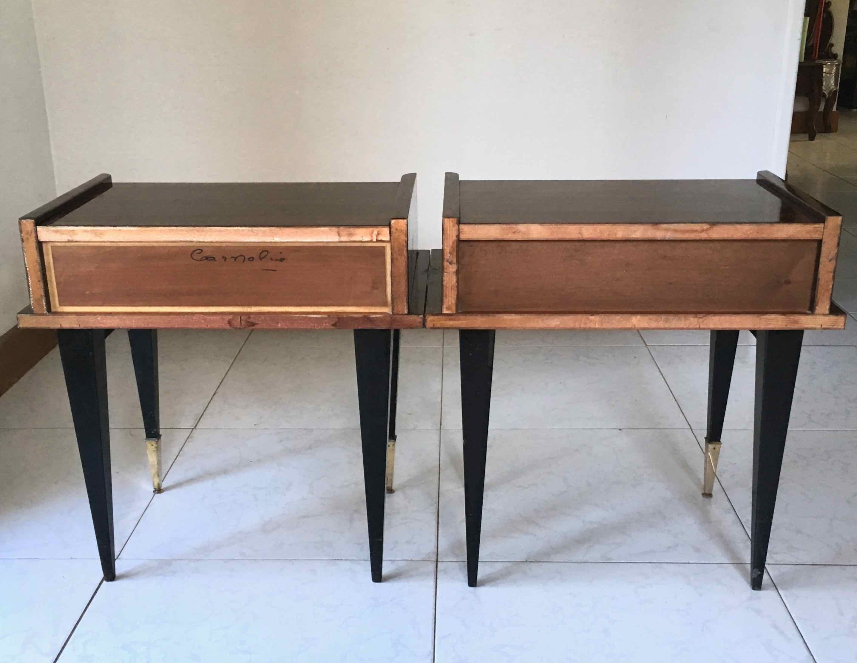 Deux chevets acajou et métal doré 1960