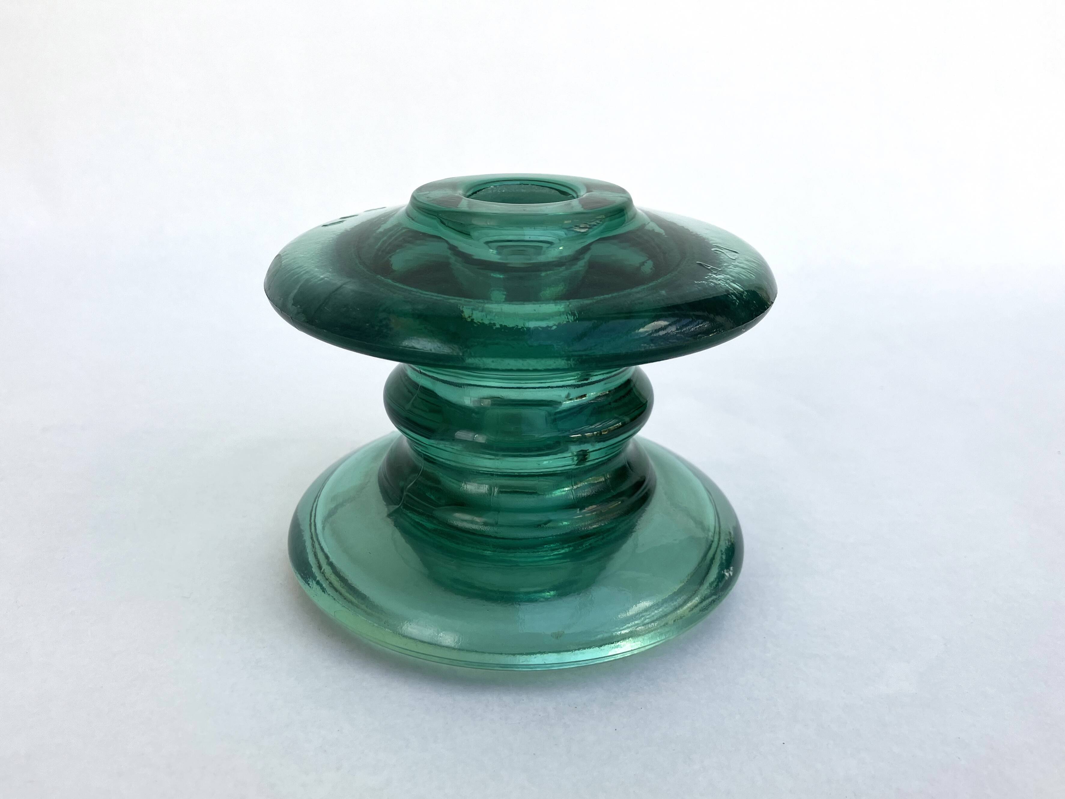 Old EDF EIV A21 insulator to be converted into an industrial candle holder • tempered glass