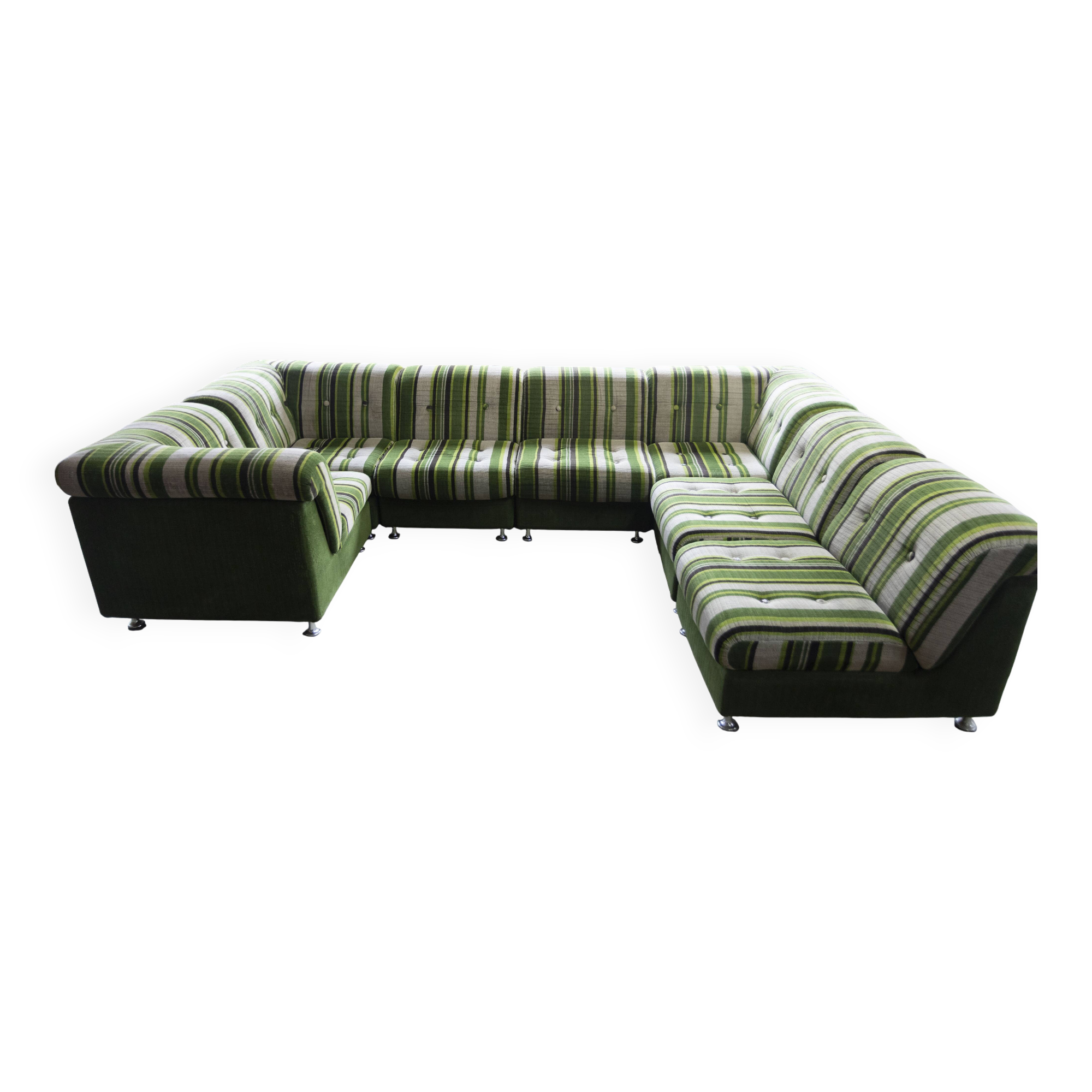 Large 7 piece modular / sectional sofa in striped upholstery, Germany, 70s