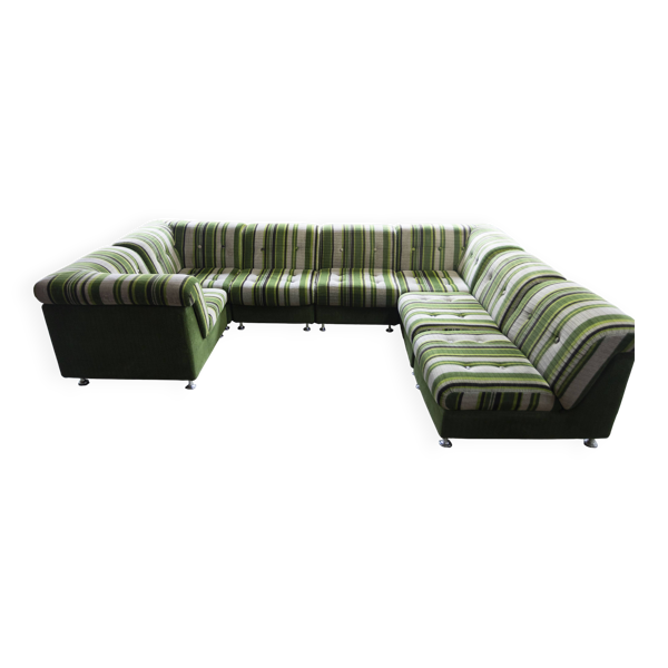 Grand canapé modulable/sectionnel 7 pièces en tissu rayé, Allemagne, années 70