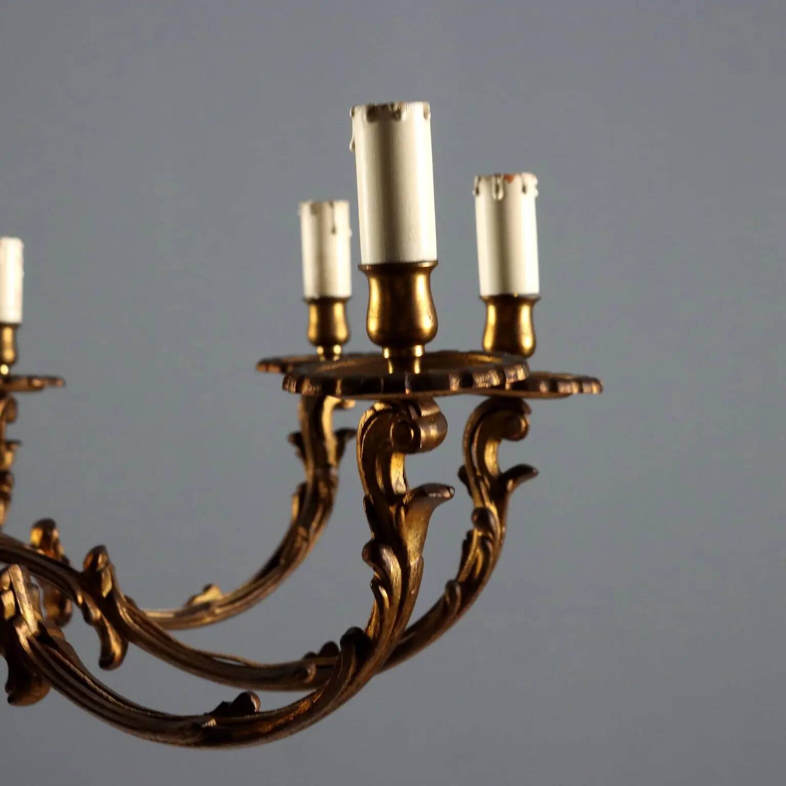 Antique gilded bronze chandelier with 10 lights, Italy, early 20th century.