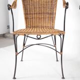 Paire de fauteuils en osier et fer
