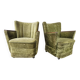 Deux fauteuils cocktail en tissu vert des années 1950 à roulettes