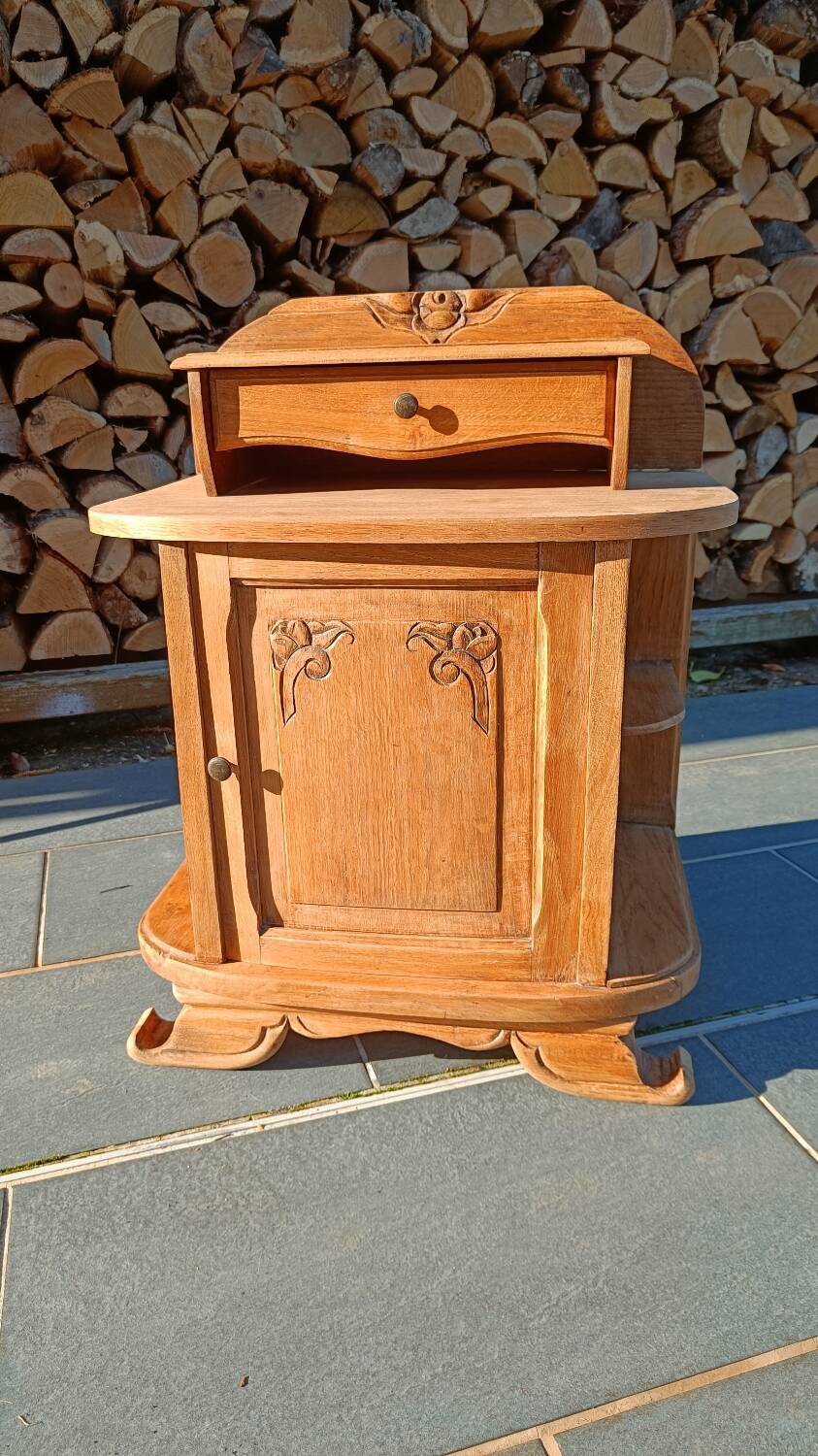 Art Deco bedside table in raw wood