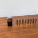 Set of 5 metal shot glasses in German owl style from the mid-century, 1960s.