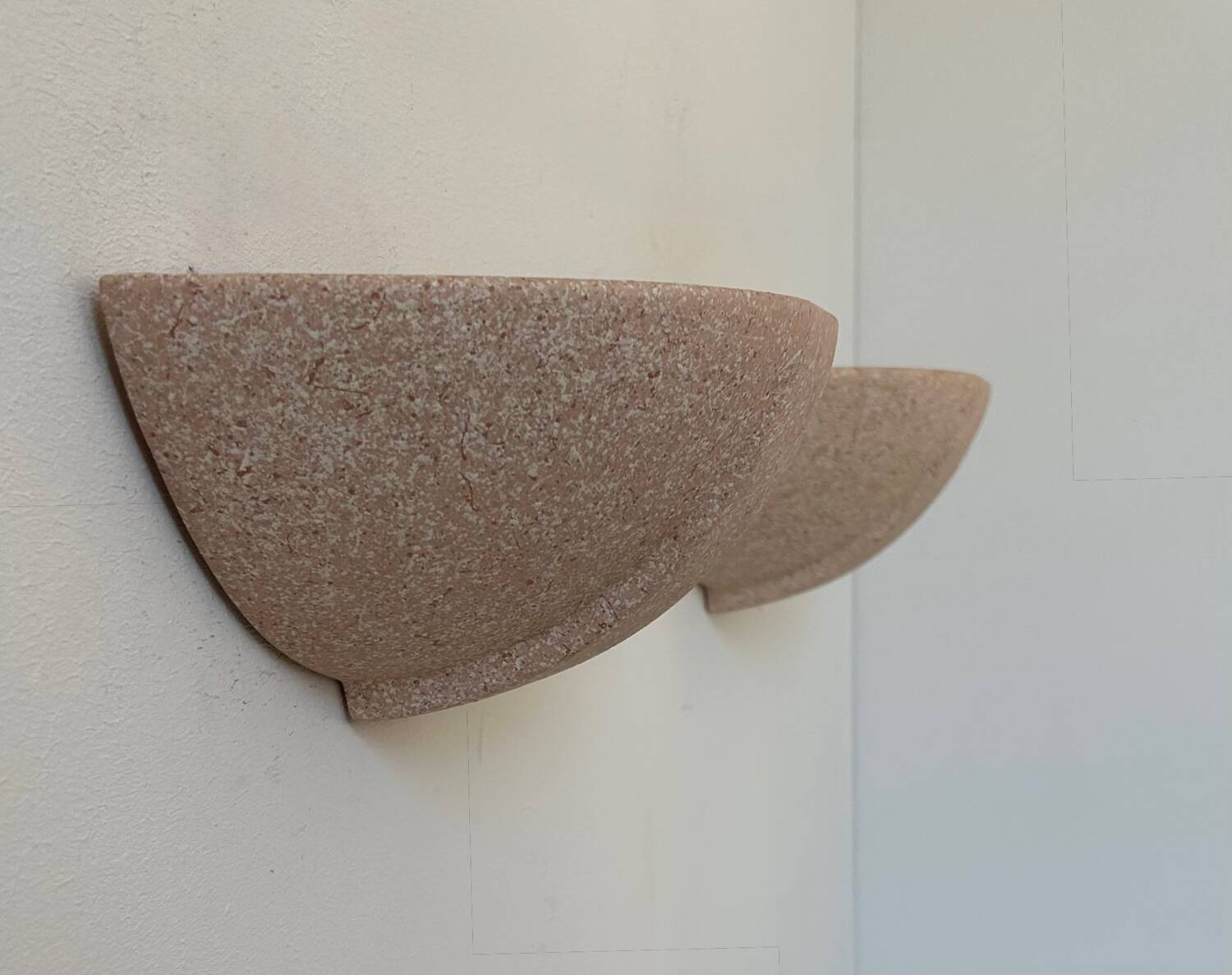 Pair of vintage plaster sconces, speckled pink, France 1970