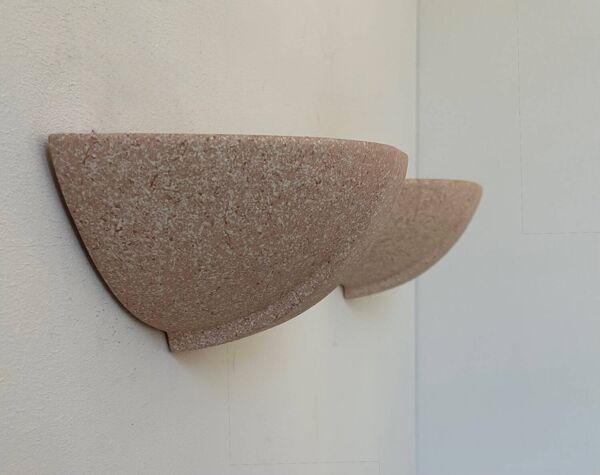 Paire d’appliques en plâtre vintage, rose moucheté, France 1970