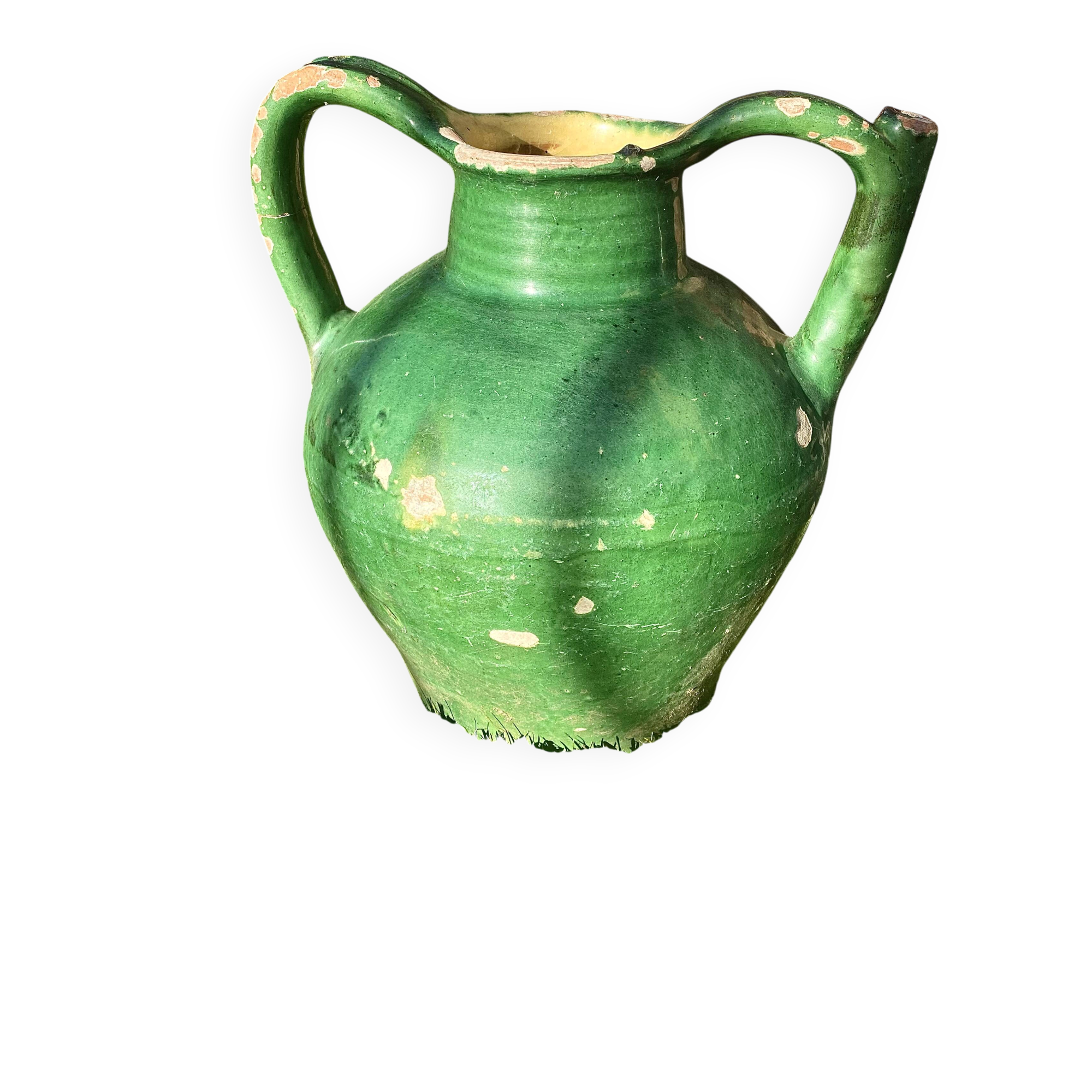Ancien orjol en terre cuite vernissée vert sud ouest