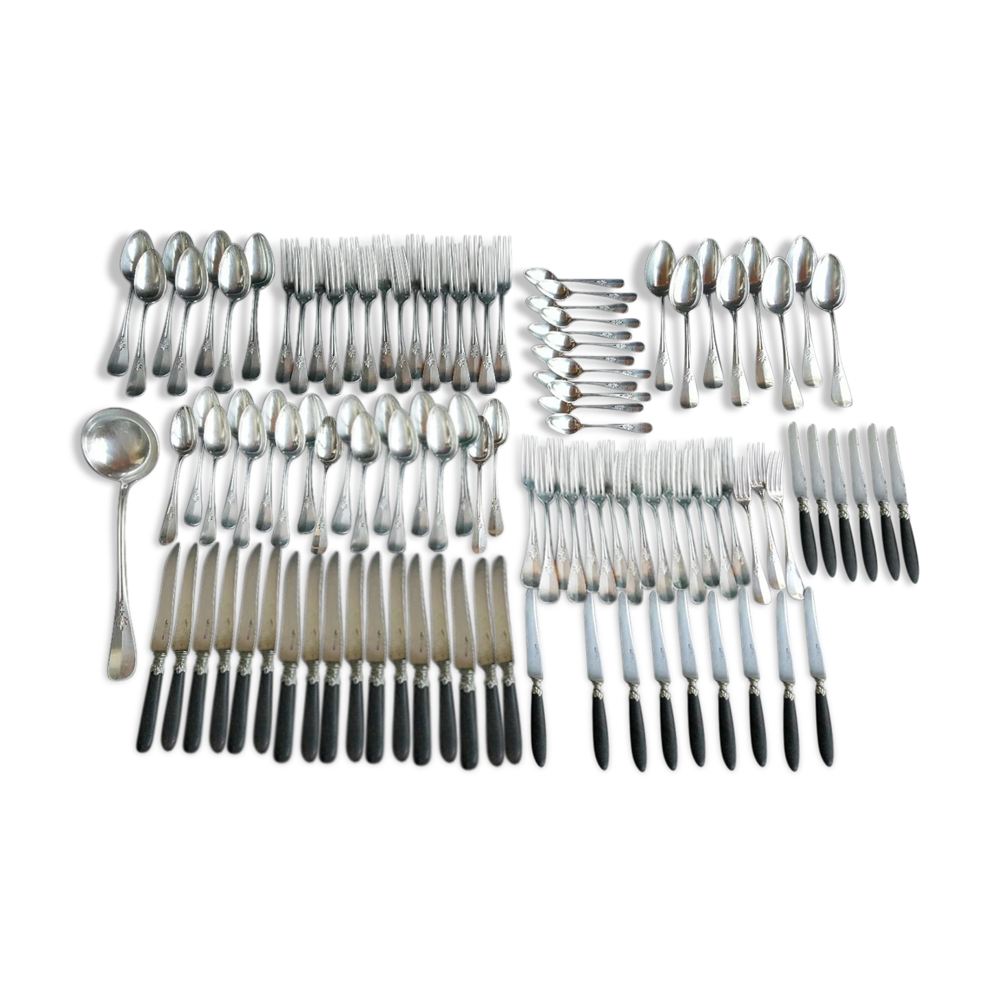 Cutlery set Alfenide Christofle 112 pieces goat's head punch white metal 1900