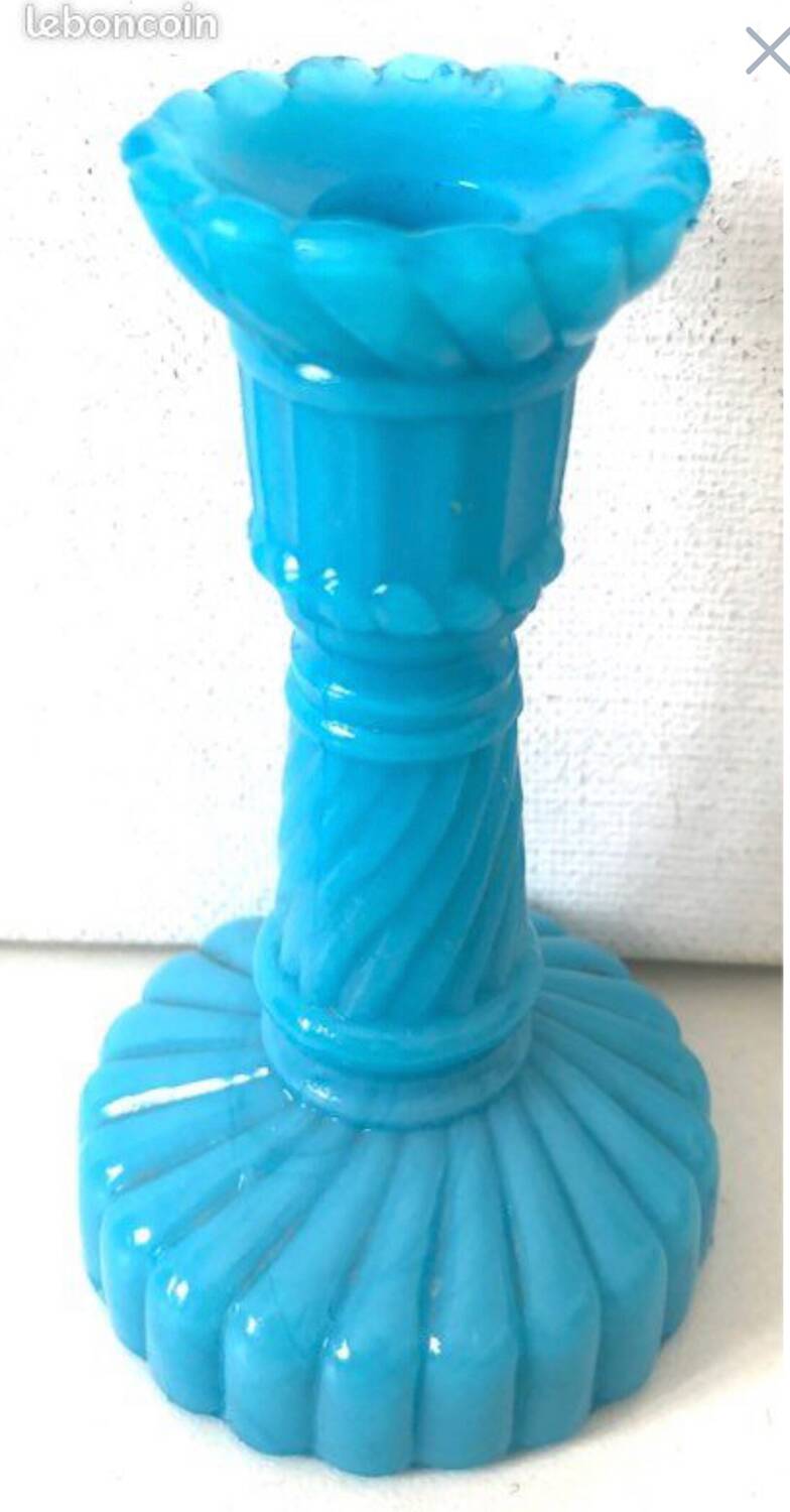 Blue opaline candlestick