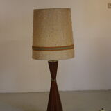 Floor lamp with wooden base and original shade 60s