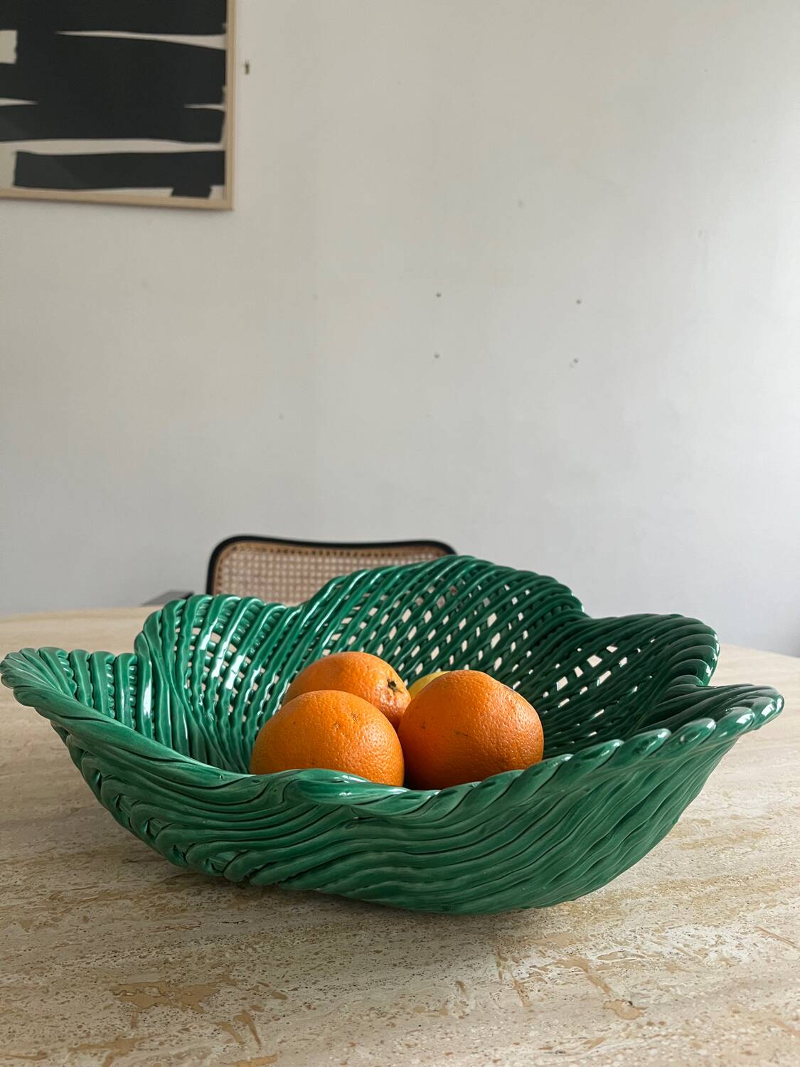 Corbeille à fruits céramique tressée verte