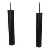 Two cylinder-shaped hanging lamps in black lacquer