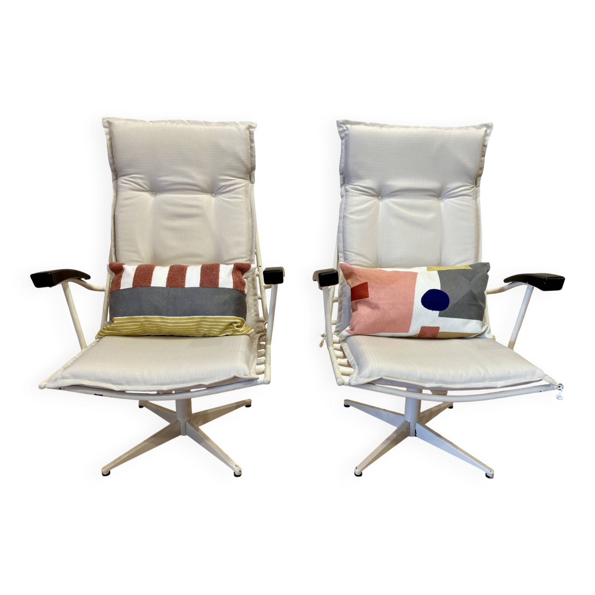 Pair of metal and Bakelite armchairs, 1960s design.