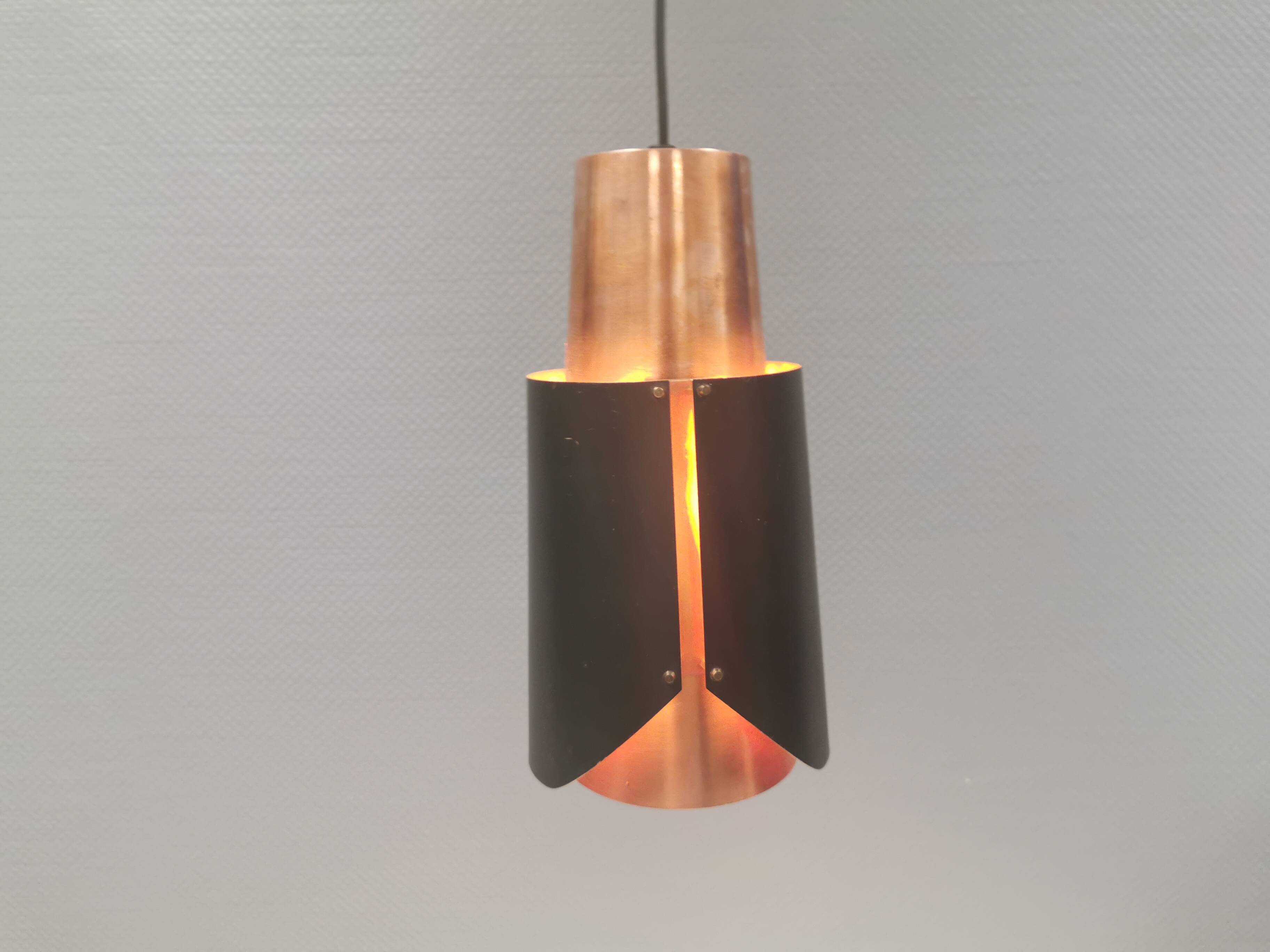 Hanging lamp in copper and black lacquered metal by Bent Karlby for Lyfa