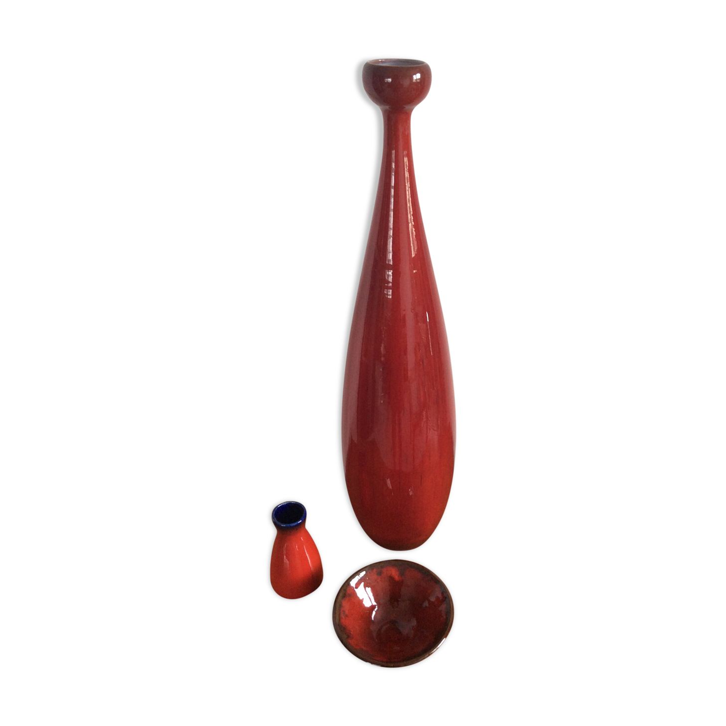 Série de 3 vases céramique rouge vintage des années 60-70
