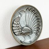 Vintage wall plate in West German pottery with rooster design, 1970s.