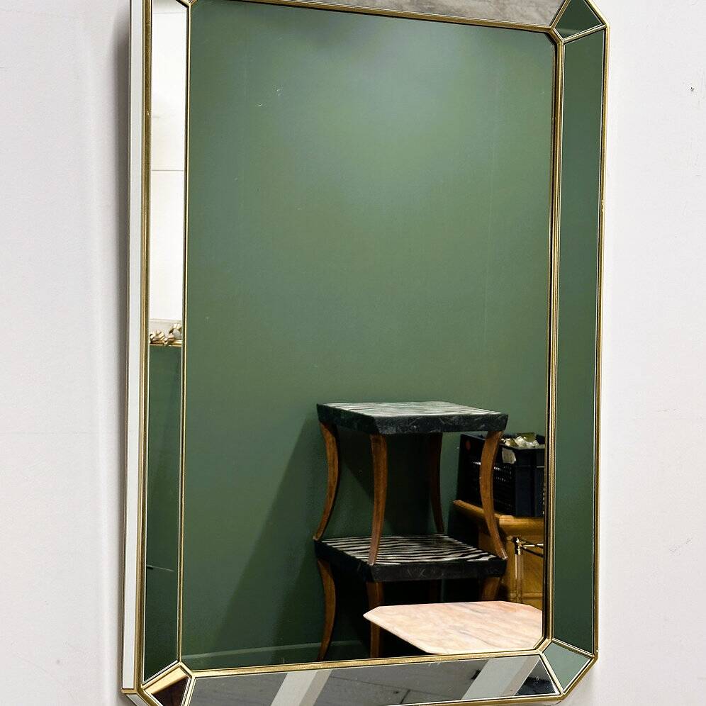 Miroir rectangulaire biseauté De Knudt avec cadre en laiton, Belgique, années 1980