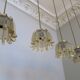 Set of 5 Doria  pendant lights in brass and amber-coloured glass, 1960s