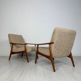 1970s Vintage Minimalistic Teak Armchair Lounge Chair with Bouclé
